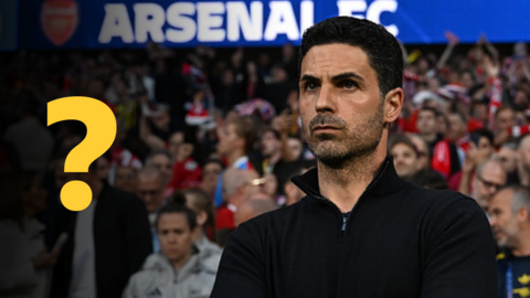 A question mark graphic next to a picture of Mikel Arteta