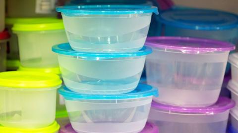 Green, blue and purple food storage containers