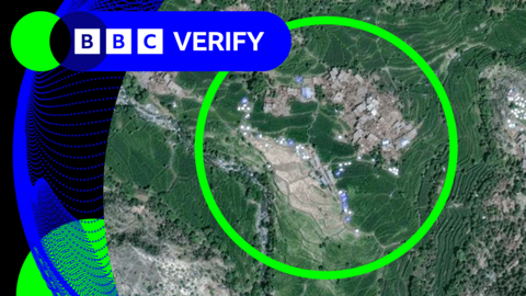 An annotated satellite image of destruction at a village in eastern Afghanistan