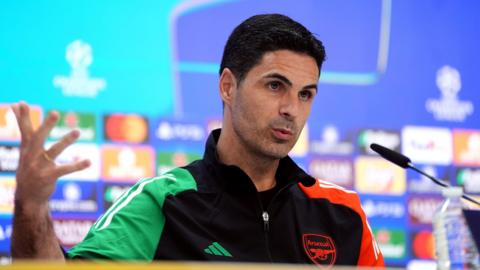 Mikel Arteta speaks at a news conference