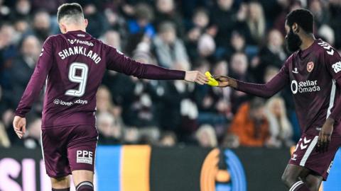 Hearts' Lawrence Shankland and Beni Baningime