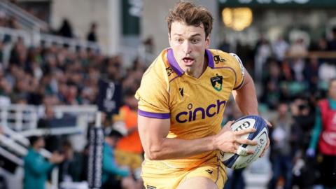 James Ramm, in yellow shirt, playing for Northampton Saints 