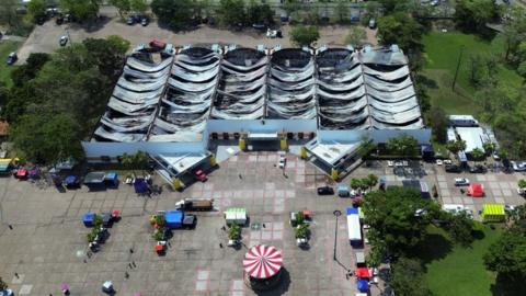 A drone view shows the aftermath of a deadly fire at a fairground in Mexico's south-eastern city of Villahermosa, Tabasco state. Photo: 7 May 2026