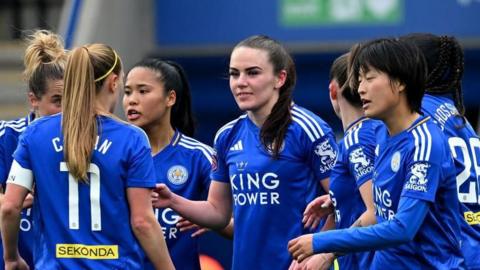 Shannon O'Brien celebrates scoring Leicester's opening goal against Brighton