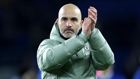 Enzo Maresca applauds fans following victory over Cardiff City in Carabao Cup