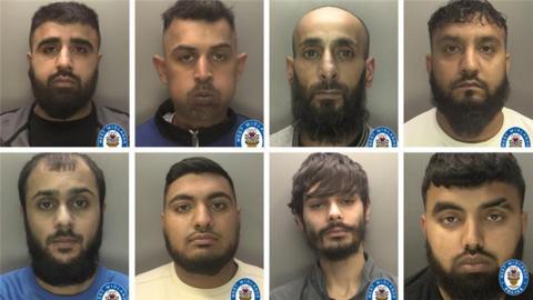 A composite image of eight mugshots of different men. 