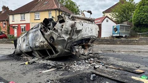 The scene in Ely, Cardiff, following a riot that broke on May 23, 2023