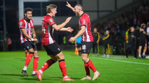 Ben House celebrates his winning goal