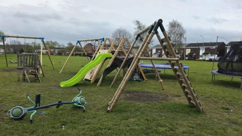 Playground equipment on the site. 