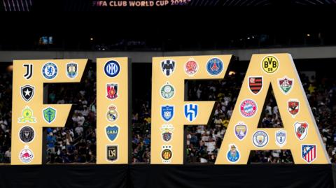 Fifa lettering featuring club badges at the Club World Cup