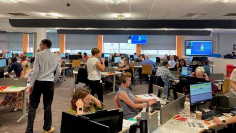 Room F42 in the University of Bradford's Richmond Building which has been converted into a clearing call centre