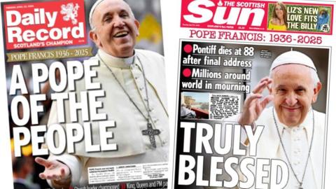 Front pages of the Daily Record and Scottish Sun newspapers