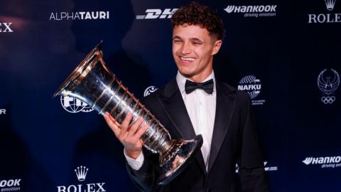 Lando Norris with his Formula One Championship Trophy during the FIA Awards 2025 on December 12, 2025