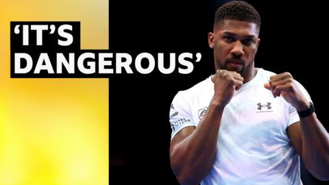 Quote 'It's Dangerous' next to picture of Anthony Joshua who's due to fight Jake Paul