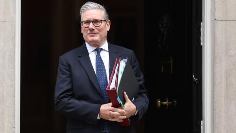 British Prime Minister Keir Starmer departs for Prime Minister's Questions at Downing Street 