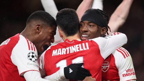 Cristhian Mosquera, Gabriel Martinelli and Noni Madueke