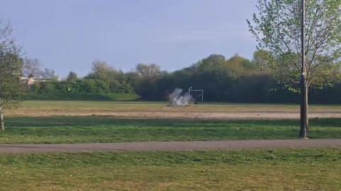 Cloud of smoke coming from a controlled explosion in West Park in Long Eaton