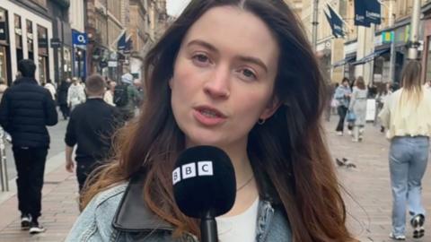 A close-up shot of BBC journalist Rebecca Tierney