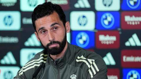 Alvaro Arbeloa in a Real Madrid news conference