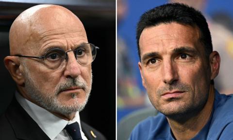 A split picture of Spain boss Luis de la Fuente and Argentina manager Lionel Scaloni