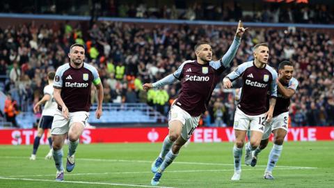 Emi Buendia of Aston Villa celebrates scoring his team's second goal 