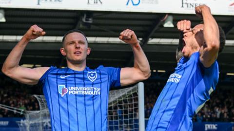 Portsmouth celebrate Colby Bishop's goal