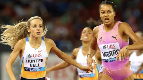 Georgia Hunter Bell crosses the line in the women's 800m at the Diamond League Final in Zurich