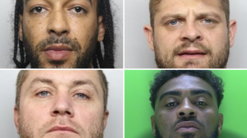 Police custody images of four men.