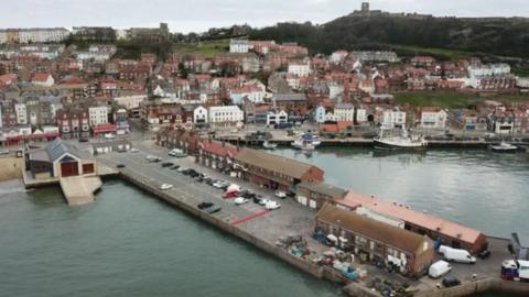 Bird's-eye view of West Pier in Scarborough.
