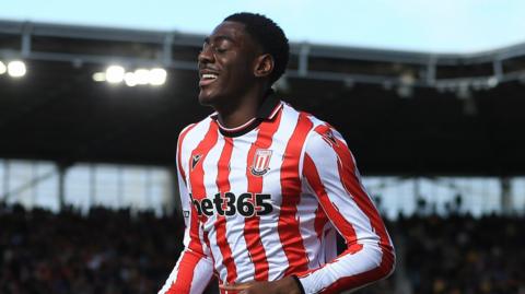 Divin Mubama celebrates a Stoke goal