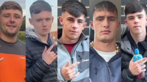 A composite image showing five males aged between 17 to 23 years old