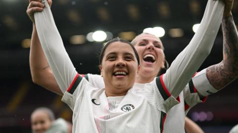 Sam Kerr celebrates with Millie Bright
