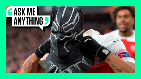 Pierre-Emerick Aubameyang puts on a Black Panther mask after scoring for Arsenal