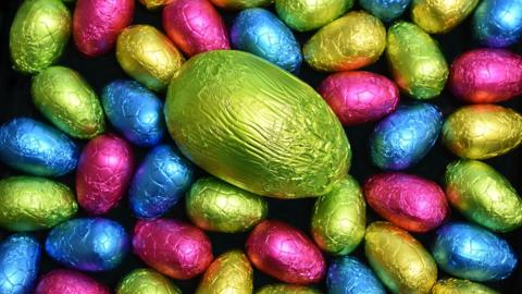Chocolate eggs wrapped in foil 