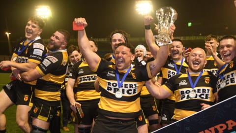 Newport celebrate winning the SRC Cup