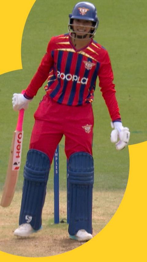 Smriti Mandhana stands by her wickets after the ball hits her leg