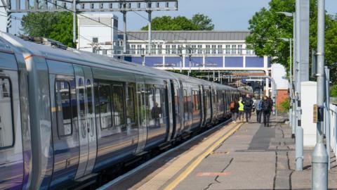 An Elizabeth Line (Crossrail) train at Twyford Station on the Great Western Mainline between London and Reading.
