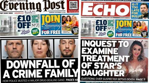 Front pages of the South Wales Evening Post and the South Wales Echo