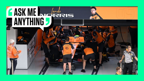 McLaren F1 mechanics and engineers take a look at Lando Norris' car