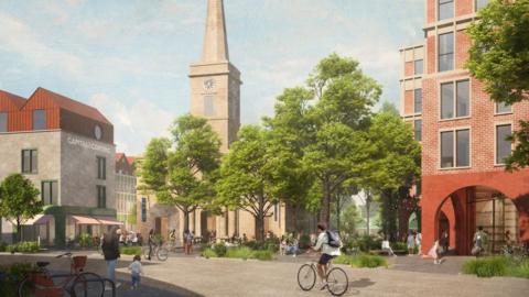An artist's impression of the proposed new neighbourhood at the former Sainsbury's St George's site in Wolverhampton.