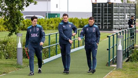 Andoni Iraola with assistants Tommy Elphick and Shaun Cooper