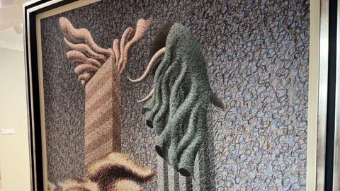 Surrealist Henry Orlik painting of two skyscrapers, looking a little like they starting to melt