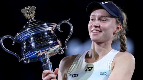 Elena Rybakina with the Australian Open trophy