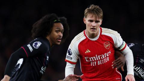 Arsenal captain Martin Odegaard in action against Luton