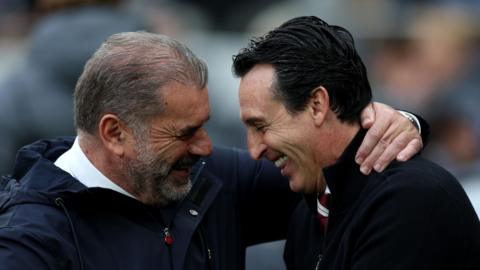 Tottenham manager Ange Postecoglou and Aston Villa counterpart Unai Emery