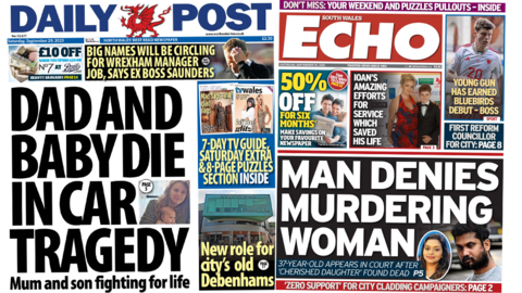 The front pages of Daily Post and South Wales Echo