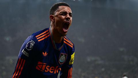 Jacob Ramsey celebrates after scoring for Newcastle United at Tottenham Hotspur on 10 February 