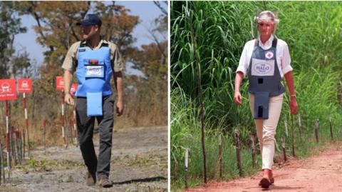 The Duke of Sussex and his mother, Princess Diana, separately follow paths cleared in minefields in Angola