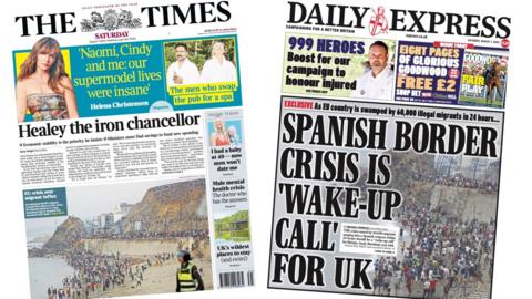 A composite image of the front pages of the Times and the Daily Express on 1 August 2026