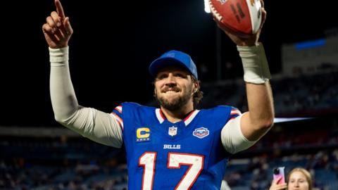 Josh Allen of the Buffalo Bills celebrates comeback win over Baltimore Ravens
